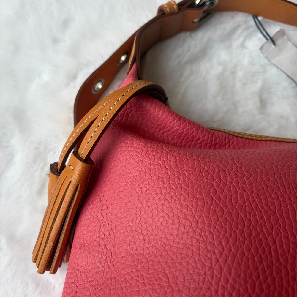 Dooney & Bourke Pink Pebble Leather Hobo with Tan Trim and Tassels - Picture 4 of 11